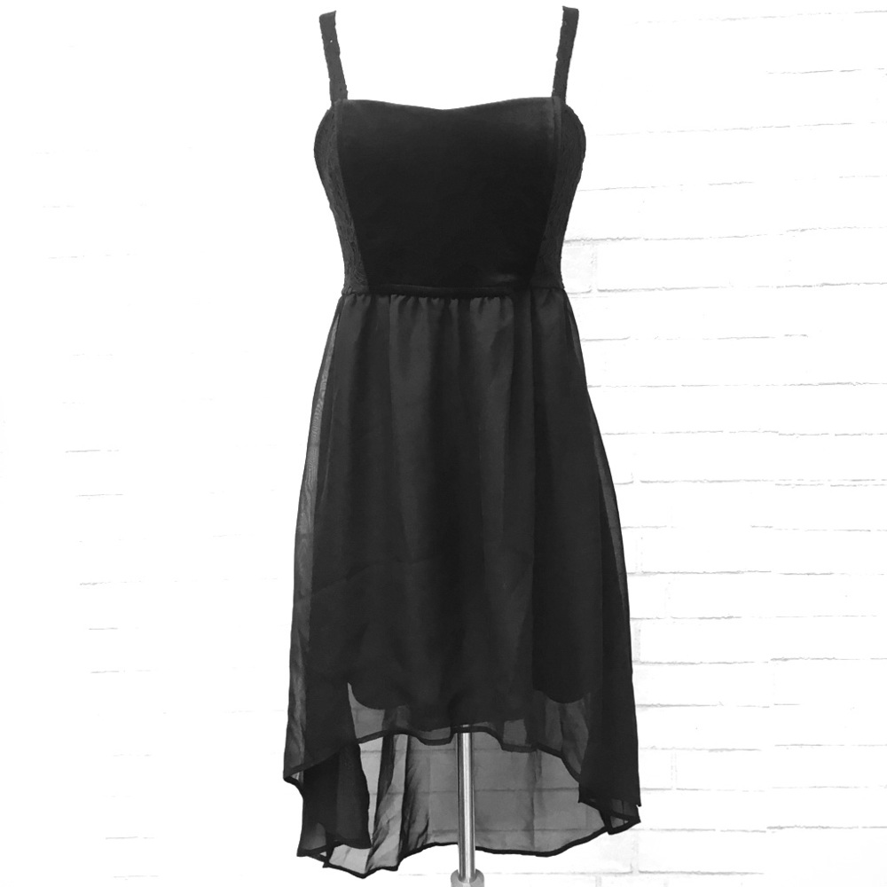 Velvet and Lace Flowy High-Low Dress